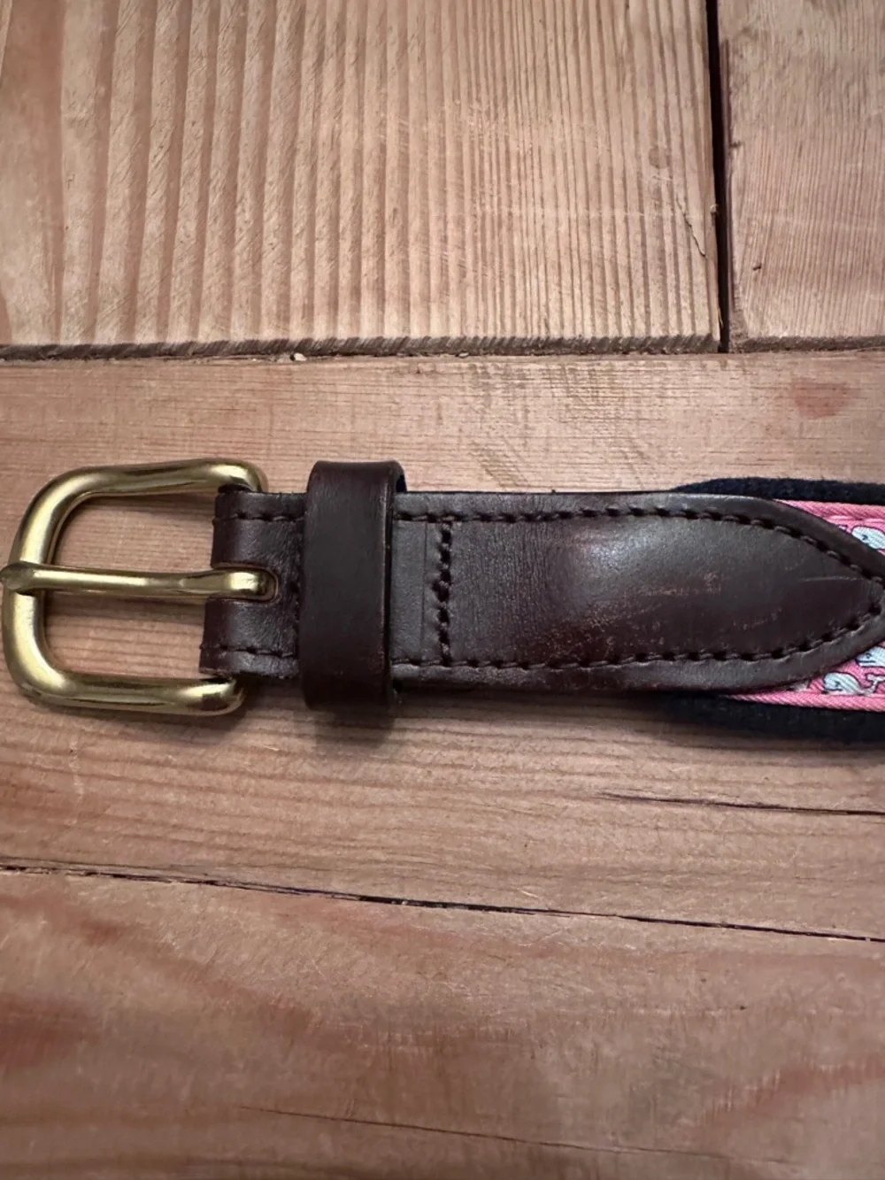 Vineyard Vines Canvas Club Woven Belt Unisex 24 Pink Whale Print Brown Leather